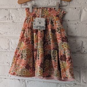 NWT kate quinn Peach and Brown Floral Tiered Smocked Skirt
